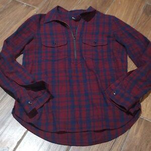 Madewell XS maroon navy plaid zipper long sleeve half zip